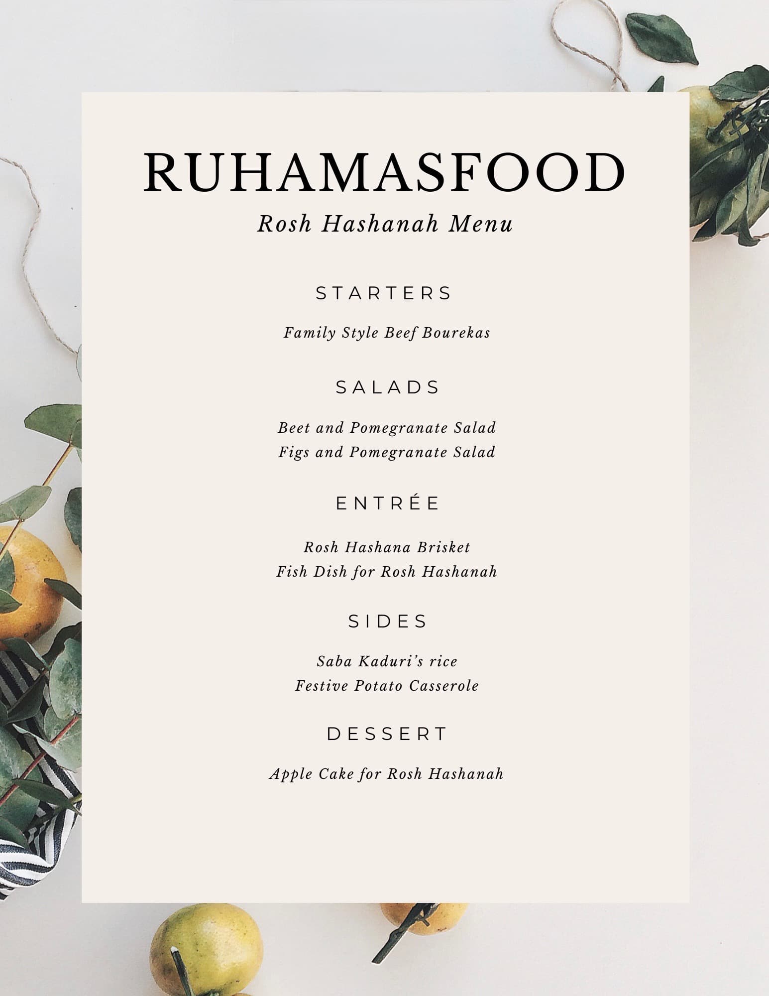 Rosh Hashanah Menu 2025 - Menu